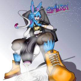 absurd_res anthro balls big_balls big_penis bodily_fluids clothing cum cum_drip dripping eeveelution excessive_cum excessive_genital_fluids footwear generation_6_pokemon genital_fluids genitals hi_res huge_balls huge_cock hyper hyper_balls hyper_genitalia hyper_penis male musk musk_cloud nintendo penis pokemon pokemon_(species) shoes smiley smiley_(smiley) solo sweat sylveon unusual_bodily_fluids unusual_cum unusual_genital_fluids