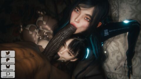 1b 1boy 2girls 3d 3d_(artwork) asian asian_female ass bigger_male blowjob clothed clothed_female clothed_female_nude_male currysfm dark-skinned_male dark_skin erect_cock erect_penis erection eve_(stellar_blade) fellatio female generic_dark-skinned-muscular_male height_difference interracial larger_male light-skinned_female light_skin looking_up male male_pov naked naked_male nude nude_male nude_male_clothed_female penis raven_(stellar_blade) shorter_female size_difference smaller_female stellar_blade sucking_cock sucking_penis video_game_character