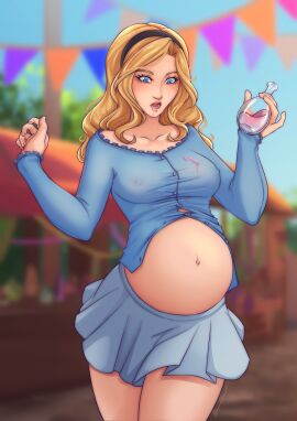 1girls blonde_hair blue_eyes clothed clothed_female clothing demacia female female_focus female_only hair_band hairband hi_res highres instant_pregnancy league_of_legends light-skinned_female light_skin luxanna_crownguard nipple_bulge nipples nipples_visible_through_clothing permanent_pregnancy potion potion_bottle pregnancy pregnant pregnant_belly pregnant_female rapid_pregnancy riot_games shirt skirt snaexist solo solo_female solo_focus spontaneous_pregnancy straining_buttons straining_clothing stretched_clothing sudden_pregnancy surprise surprised surprised_expression tight_clothing