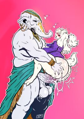 2boys angry_expression anthro anthro_on_anthro anthro_penetrated anthro_penetrating asriel_dreemurr asriel_dreemurr_(god_form) big_ass big_balls big_penis black_eyes blue_lantern_corps blush bottom_heavy bottomless bottomless_male brother_warth_(dc_comics) colored_background cum cum_drip cum_in_ass cum_inside curved_horns demigod digital_media_(artwork) dominant_male earings elephant elephant_humanoid elephantid femboy flat_colors fluffy_tail ganesha gay gay_domination gay_male gay_sex goat goat_boy goat_demon goat_horns goat_humanoid gold_earrings gold_jewelry grabbing_ass grey_skin heart hi_res highres hindu hindu_mythology holding_ass holding_onto_partner inspired_by kojoarts male/male male_only male_penetrated male_penetrating muscular muscular_male ponytail purple_clothing robe round_balls royalty standing standing_position standing_sex submissive_male sweat sweatdrop thrusting tongue_out tusks twitch_lines veiny_penis white_fur