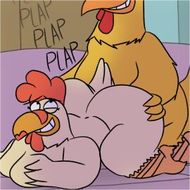 1:1 anthro avian bird chicken duo ernie_the_giant_chicken family_guy female furniture galliform gallus_(genus) male male/female megabox nicole_the_giant_hen phasianid sex sofa sofa_sex sound_effects tan_body yellow_body