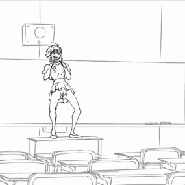 1girls animated big_nipples classroom exhibitionism female gaping gaping_pussy huge_nipples mitsoru public public_exposure public_nudity pussy solo_female video