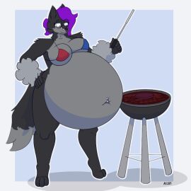 1:1 animated anthro bbq belly big_belly bikini canid canine canis clothing digestion female female_pred fully_inside furry kingcreep105 mammal nat_(kingcreep105) navel navel_piercing piercing rapid_digestion short_playtime solo struggling struggling_prey swimwear two-piece_swimsuit vore weight_gain wolf