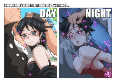 1boy 1girls boruto:_two_blue_vortex clothed clothed_sex day_and_night doggy_style female glasses grabbing_from_behind grabbing_hair grabbing_head hair_grab hair_pull implied_penetration implied_sex male messy_hair naruto naruto_(series) pulling_hair pussy sarada_uchiha teenager uzumaki_boruto vaginal_penetration