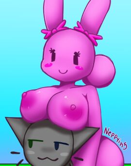 animal_ears animal_humanoid anthro anthro_on_anthro big_breasts brainrot breasts breasts_on_head bunny_ears cat chilling feline feline_ears female full_color fur fur_ass fur_breasts furry furry_only gooning gray_(sprunki) half_body incredibox_mod mew_(sprinkle) neppyin nipples pink_(sprunki) pink_body pink_bow pink_fur pink_nipples pinki_(sprunki) resting_breasts saya_(sprinkle) skibidi sky sprinkle_(sprunki_mod) sprunki