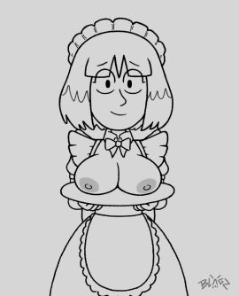 1girls big_breasts blagzdeath boobs_on_tray boobs_out breasts breasts_on_tray breasts_out female hilda_(series) kaisa_(hilda) looking_at_viewer maid maid_outfit maid_uniform smiling smiling_at_viewer tits_on_a_platter tits_out