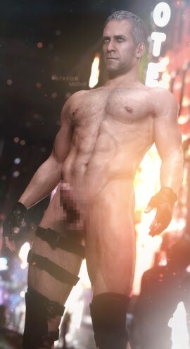 1boy 3d 3d_model balls bara beard capcom censored daddy hairy_chest male male_focus male_nipples male_only mature_male mo0nx mosaic_censoring muscular muscular_male nikolai_zinoviev nipples nude penis resident_evil resident_evil_3 resident_evil_3_remake solo_male yaoi