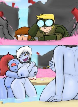 1boy 4girls alien ass astra_militarum bathing bathing_outside big_ass big_breasts binoculars black_hair blonde_hair blue_body blue_eyes blue_skin blush breasts brown_hair brunette_hair completely_nude cuddling facial_hair female female_focus groping_own_breast groping_self guardsman_(warhammer_40k) guardswoman_(warhammer_40k) hiding hugging hugging_from_behind imperial_guard imperium_of_man long_hair male military military_uniform multiple_females multiple_girls naked nude pink_grass pond red_eyes red_hair river short_hair sitting soldier spying tau theprimaldino thick_thighs towel warhammer_(franchise) warhammer_40k watching watching_from_afar water water_dripping water_drop water_droplets waterfall wet wet_body white_hair wide_hips xenophilia yellow_eyes