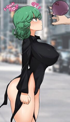 big_breasts bleached breasts_focus breasts_out confused_look edit edited fat_tits fubuki_(one-punch_man) green_eyes green_hair interracial japanese_female jiggling_breasts looking_at_phone male_out_of_frame maruzyrukun no_sound older_sister one-punch_man phone phone_screen queen_of_hearts shaking_breasts shocked_expression siblings sisters tagme tattoo video white_male wide_eyes wide_hips younger_sister