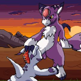 animated anthro balls bandai_namco blush claws digimon digimon_(species) dorumon dragon duo fellatio fur genitals gomamon hair head_grab hi_res lawealewd male monster_boy mythological_creature mythological_scalie mythology oral penile penis pixel_animation pixel_art scalie sex tail white_body wings x-digimon