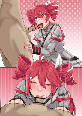 1boy 1girls 2d 2d_(artwork) ahoge alternate_version_available blowjob blush censored censored_penis closed_eyes clothed clothed_female clothed_female_nude_male clothing comic fellatio female fully_clothed hair_ornament hairbow haohaoronglan kasane_teto kasane_teto_(sv) licking licking_penis male motion_lines nail_polish no_text_version nude nude_male open_mouth oral oral_sex painted_nails penis red_eyes red_hair red_nails sex simple_background straight sweat sweating synthesizer_v tongue tongue_out twin_drills utau veiny_penis