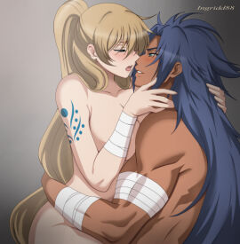 1boy 1boy1girl 1girls big_breasts blonde_hair blue_eyes cowgirl_position crane_yuzuriha female gemini_defteros green_eyes ingridd88 light-skinned_female long_hair male male/female muscular nude nude_female nude_male ponytail saint_seiya saint_seiya:_the_lost_canvas sex tanned_skin vaginal_penetration very_long_hair