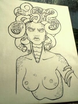 1girls european_mythology female female_only greek_mythology hi-rez_studios line_art medusa_(smite) monster_girl mythology nude public_domain smite solo