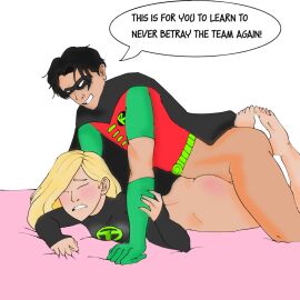 1boy 1girls anal dc dc_comics dick_grayson english_text female male robin_(dc) robin_(dick_grayson) sex tara_markov terra_(dc) text uniform