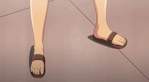 animated anime_screenshot konbini_shoujo_z sandals shirt_lift stripes tagme