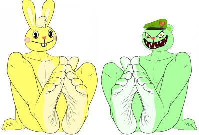 2boys 5_toes anthro bear beret bunny cuddles cuddles_(htf) cyborg-steve duo edit feet feet_focus feet_together flippy_(htf) fliqpy fliqpy_(htf) foot_fetish foot_focus foot_tease furry green_fur happy_tree_friends hat headwear lagomorph leporid male male_only mammal mondo_media multiple_boys multiple_males presenting_feet presenting_soles rabbit simple_background sitting soles teasing teasing_with_feet toe_tease toes ursine yellow_fur