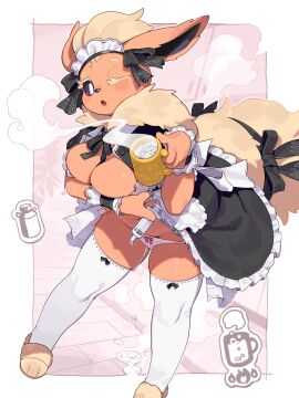 1girls 4_fingers anthro biped breasts clothed clothed_anthro clothed_female clothing eeveelution female female_only fingers flareon front_view fur generation_1_pokemon hair hi_res kame_3 legwear looking_at_viewer maid_outfit navel nintendo open_mouth panties pokemon pokemon_(species) solo standing tail tongue underwear very_high_resolution wink winking_at_viewer