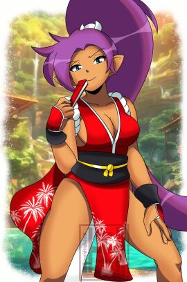 1girls barely_clothed breasts cleavage cosplay crossover crossover_cosplay fan fatal_fury female female_only inchhighjedi king_of_fighters large_breasts mai_shiranui_(cosplay) no_bra no_panties no_underwear open_mouth ponytail purple_eyes purple_hair revealing_clothes shantae shantae_(character) smalljedi smile snk solo tagme the_king_of_fighters thick_thighs thighs very_long_hair wayforward