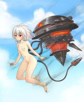 :| barefoot blue_sky breasts closed_mouth cloud collarbone command_&_conquer command_&_conquer:_red_alert command_&_conquer:_red_alert_2 completely_nude double-parted_bangs female floating floating_hair flying from_side full_body libra_(mental_omega) light_blush machine machinery mechanical_tail mental_omega_(mod) navel nipples nude outdoors petite short_hair skechplezures sky small_breasts smoke smoke_trail solo tail thighs toes white_hair