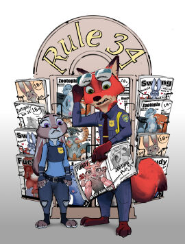 anthro ashi_shi breast_grab breast_squeeze breasts buffalo bunny bunny_ear bunny_ears bunny_girl female fox fox_ears fox_tail furry furry_breasts furry_ears furry_female furry_male furry_only furry_tail gang_bang gangbang group group_sex judy_hopps male nick_wilde police police_uniform policewoman rabbit rabbit_ears rabbit_girl shock shocked shocked_expression small_breasts smaller_female tiger zootopia