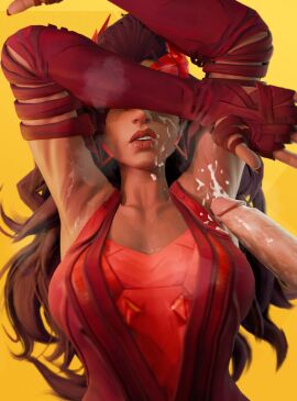 1girls 3d armpit_fetish armpit_sex armpits breasts breasts_out brown_hair brown_skin cleavage clothed clothed_female cum cum_on_armpit female female_focus female_humiliation male male/female marvel marvel_comics marvel_rivals penis scarlet_witch scarlet_witch_(marvel_rivals) shibarademu tan_body tanned_female tanned_skin wanda_maximoff