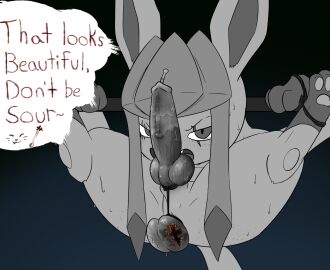 angry animal_genitalia animal_penis ballbusting balls balls_branding balls_rope bodily_fluids bondage bound branding bruised canine_genitalia canine_penis cock_and_ball_torture cock_and_balls_torture dialogue eeveelution feral freckles generation_4_pokemon genital_rope genital_torture genitals glaceon hi_res knot male nintendo offscreen_character open_mouth pawpads paws penetration penis pokemon pokemon_(species) restraints rope rope_around_balls rope_bondage scar sheath solo_focus speech_bubble spread_legs spreading sweat sweatdrop sweaty_genitalia tail tears teeth text tm32 urethral urethral_bulge urethral_penetration whip_mark