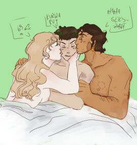 1girls 2boys antinous_(character) antinous_(epic_the_musical) antinous_(odyssey) bed bite_mark blonde_hair brown_hair bruise cuddling dark-skinned_male dark_skin epic_the_musical female gay greek_mythology kissing light-skinned_female light-skinned_male light_skin male mmf_threesome nausicaa_(odyssey) odyssey odyssey_(homer) pale-skinned_female pale_skin sharpwolf telemachus telemachus_(epic_the_musical) telemachus_(mythology) the_epic_cycle the_odyssey threesome vanilla yaoi