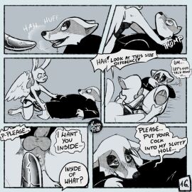 angel angel_gabby angel_hare anus badger balls begging blush bodily_fluids clothing comic comic_page dildo dirty_talk dominant dominant_female drooling duo english_text female francis_(angel_hare) genitals hare humiliation lagomorph leporid male male/female male_penetrated mammal moonpill mustelid musteline page_16 page_number penis penis_humiliation rabbit requesting_sex robe robe_lift saliva sex_toy small_penis_humiliation submissive submissive_male the_east_patch