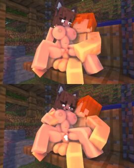 1boy 1girls 3d breasts brown_eyes brown_hair cat_ears cat_girl cat_humanoid cat_tail catgirl comic cum cum_in_pussy cum_inside erect_nipples female horny_female kaneefox lola_(kaneefox) male masturbation mine-imator minecraft nipples nude nude_female nude_male outside pussy riding spread_legs tagme vaginal_penetration wet_pussy
