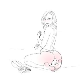 anal anal_insertion anal_object_insertion anal_plug ass barefoot bioshock bioshock_infinite bubble_ass bubble_butt burial_at_sea buttplug buttplug_tail elizabeth_comstock elizabeth_comstock_(burial_at_sea) female female_focus female_only kneeling legoman line_art looking_at_viewer looking_back nude nude_female nudity tagme