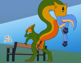 1_eye anthro bench black_tentacles bodily_fluids closed_eyes cuntboy duo eating finger_fuck fingering gemini_the_sergal genital_fluids half_body half_eaten hi_res intersex leaning leaning_on_object looking_at_another male male/male multi_anus multi_arm multi_ear multi_eye multi_head multi_limb multicolored_body negativetheory precum pussy saliva tentacle vaginal_penetration vore
