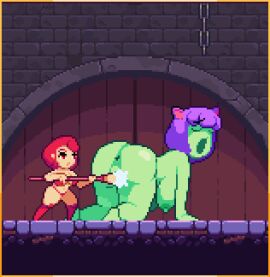 animated boobs breasts dildo_spear female female/female monster_girl pixel_animation pixel_art scarlet_maiden spear video_game_character video_games