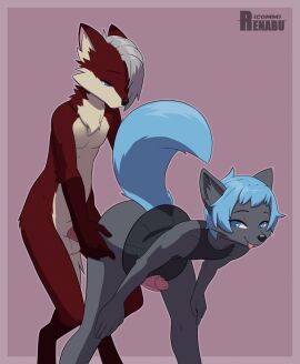 anal animated anthro bent_over canid canine doggy_style femboy fox from_behind_position furry furry_only gay genitals hi_res hip_grab holding_hips looking_back male male/male male_only mammal penis raised_tail renabu sex standing standing_sex tail tongue yaoi