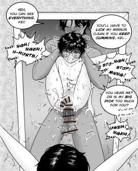 2boys abdominal_bulge anal anal_sex anus ass asshole balls bar_censor big_dom_small_sub big_penis black_and_white blush censored clenched_teeth crying cum cum_on_mirror cumming cumming_from_anal_sex dominant dominant_male domination ejaculation erect_penis erection explicitly_stated_nonconsent faceless_male femboy forced_yaoi full_nelson full_nelson_(legs_held) full_nelson_anal gay gay_anal gay_domination gay_sex glasses hands-free handsfree_ejaculation height_difference huge_cock kei_(zincubis) large_penis legs legs_apart male male/male male_only male_rape_victim messy_hair mirror mirror_reflection monochrome nude older_male older_penetrating_younger penetration penis penis_size_difference punishment restrained reverse_stand_and_carry_position saliva sex size_difference spread_legs standing standing_full_nelson standing_sex stomach_bulge submissive submissive_male sweat sweating sweaty sweaty_body tears veiny_penis yaoi younger_male zincubis