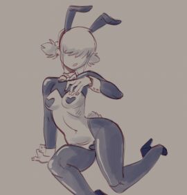 1girls :o bunny_ears bunny_tail easter_egg fake_animal_ears female female_only hair_over_eyes heart_pasties high_heels kiki_(teelokay) navel pasties reverse_bunnysuit solo teelokay_(artist)