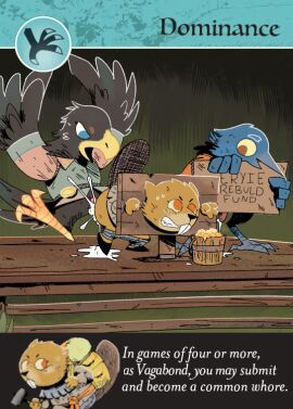 anthro avian beaver bird eyrie_dynasties_(root) female furry group humiliation male male/female mammal money not_a_furfag public public_humiliation public_use restraints rodent root_(game) stocks tinker_(root)