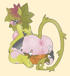 anthro anus areola ass big_ass big_butt black_body black_fur blep bodily_fluids bovid bovine breasts cattle cowplant_(the_sims) curved_horn electronic_arts elemental_creature female flora_fauna flowerpot fur genital_fluids genitals green_body green_fur hair hair_over_eyes hi_res horn huge_ass huge_butt humanoid_genitalia humanoid_pussy leaf leaf_hair leaf_tail leaking mammal maxis_(ea) milkshake_(sparkibarki) nipples nude pink_areola pink_nipples plant plant_hair pseudo_hair pussy pussy_juice_leaking raised_tail sharp_teeth smile solo sparkibarki tail tail_tuft teeth the_sims thick_thighs tongue tongue_out tuft vaginal_fluids white_body white_fur wide_hips