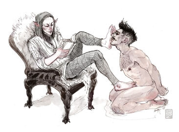 2boys armchair artist_signature bald bara beard_stubble biceps black_hair book chest_hair clothed clothed_male clothing dark_hair dominant_male domination dorian_pavus dragon_age dragon_age_inquisition duo elf elf_ears elf_male facial_hair fantasy feet foot_fetish foot_on_face foot_on_penis footjob gay gay_male gay_sex hairy_chest human light-skinned_male light_skin mage male male/male male_only moustache muscles muscular muscular_male naked naked_male nipple_piercing nipples nude nude_male pecs penis piercing pointy_ears reading reading_book sitting solas straight_male stubble submissive submissive_male tagme_(artist) unknown_artist video_games yaoi
