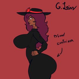 african_female ass_in_dress big_ass black_dress black_skin clothing ebony ebony_female evil_container female g.lins meme oc original_character purple_hair red_eyes solo tagme text