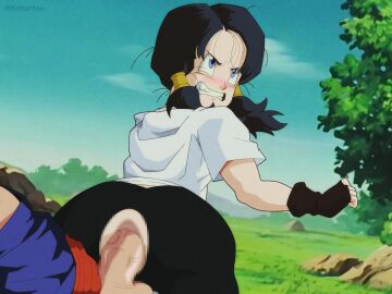 1boy 1girls 2d accurate_art_style anal anal_penetration anal_sex ass bike_shorts black_hair blue_eyes blush bottomwear censored clenched_teeth clothed_sex clothes clothing dark_hair dragon_ball dragon_ball_z female fingerless_gloves full_color human kangarart koturitsu light-skinned_female light_skin male mosaic_censoring outdoor_sex outdoors partially_clothed penis penis_in_ass pigtails public sex sex_from_behind son_gohan spats tagme topwear torn_spats videl videl_(long_hair)