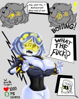 big_breasts breast_expansion breast_growth breast_growth_(enlargement) breasts disassembly_drone expansion female glitch_productions murder_drones n_(murder_drones) rexlare robot robot_girl robot_humanoid sonic_(series) tagme text v_(murder_drones) white_body