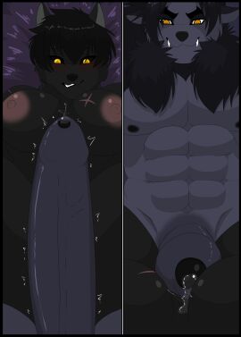 absurd_res anthro big_penis black_body black_border black_fur black_nose blush bodily_fluids border breasts calheb-db calheb_(calheb-db) canid canine canis darkwolf_(darkwolfdemon) digital_media_(artwork) dominant dominant_pov duo erection female female_pov first_person_view fur genital_fluids genitals hair hi_res huge_cock humanoid_genitalia humanoid_penis imminent_sex looking_at_viewer male male/female male_pov mammal muscular muscular_anthro muscular_male nipples nude penetrating_pov penis precum scar sex smile submissive submissive_pov teeth wolf yellow_eyes