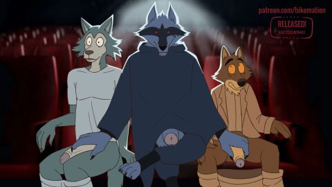2023 2d_animation animated anthro backlighting balls beastars bikomation bottomwear bottomwear_down brown_body brown_fur canid canine canis chair cheek_tuft cinema claws cloak clothed clothing cock conditional_dnp countershading crossed_legs crossover death_(puss_in_boots) dominant dreamworks erection facial_markings facial_tuft foreskin foreskin_play foreskin_pull frame_by_frame front_view frown fur furniture fuzzy fuzzy_balls gay genitals grey_body grey_fur group hand_on_penis handjob head_markings holding_object humanoid_genitalia humanoid_penis legoshi_(beastars) light looking_at_another looking_at_viewer loop male male/male mammal markings mask_(marking) mr._wolf_(the_bad_guys) nervous pants pants_down partially_clothed penile penis penis_in_hand penis_touching petting poncho puss_in_boots_(dreamworks) puss_in_boots_(film) puss_in_boots_the_last_wish red_eyes semi_public sex shirt shocked short_playtime shrek_(series) sitting sitting_together size_difference smile smirk smug suit the_bad_guys theater thick_penis threesome topwear touching_penis trio tuft uncircumcised universal_studios wide_eyed wolf yellow_eyes