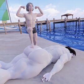 1boy 1girls 3d 3d_(artwork) alcina_dimitrescu arms_at_sides beach bikini black_nails buff capcom defeat defeated different_angle face_down faint fainted female knocked_out lying lying_down lying_on_stomach male muscles muscular muscular_female on_front on_stomach resident_evil resident_evil_8:_village showing_off stepping_on_female swimsuit tagme unconscious unconscious_female victory white_body white_skin xemnasxd