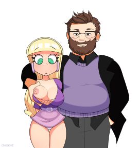 1boy 1girls abryssle bangs black_eyes blonde_hair blush breast_grab breasts breasts_out brown_hair casual disney disney_channel disney_xd dominant_male earrings facial_hair female fishnet_shirt fishnets glasses gravity_falls green_eyes hypnosis hypnotized large_breasts long_hair male mind_control ohiekhe one_breast_out original original_character pacifica_northwest panties partially_clothed purple_panties spiral_eyes submissive submissive_female thighs white_female