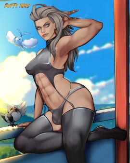 1futa abs big_breasts blue_eyes breasts brown_hair buffy_maris bulge bulge_through_clothing clothed clothing cock crop_top earrings female futa_only futanari hair huge_breasts intersex jewelry large_breasts long_hair mostly_nude muscle_mommy muscles muscular muscular_female muscular_futa necklace nintendo outdoors outside penis pokemon professor_sada_(pokemon) solo