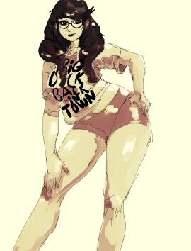 1girls baggy_shirt bayonetta bayonetta_(character) bayonetta_3 big_breasts bike_shorts black_hair black_lipstick breasts casual_clothes deooxido female glasses hand_on_hip looking_at_viewer mole_under_mouth sketch slim_thick solo_female thick thick_legs thick_thighs translucent_clothing wide_hips