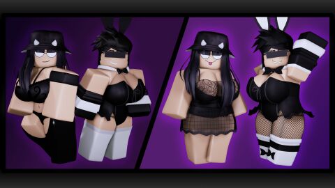 3d 4girls black_gloves breasts bunny_costume bunny_girl bunnygirl_outfit ear ears_up elbow_gloves female female_only fishnet_legwear fishnet_pantyhose fishnets glasses glasses_on_face gloves horns iris_(rusmynth) lingerie lingerie_bra lingerie_panties multiple_females multiple_girls olivia_(rusmynth) original_character original_characters panties ribbon roblox robloxian rusmynth skirt smile smiling source_request stockings thigh_highs thighhighs