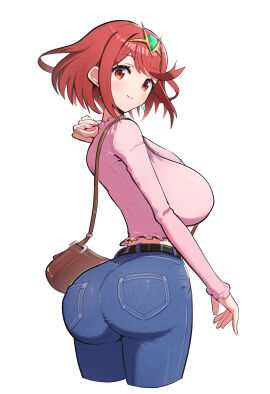 1girls ass big_ass big_breasts big_butt breasts clothed female gonzarez gonzarez1938 huge_ass huge_breasts huge_butt jeans large_ass large_breasts large_butt light-skinned_female light_skin nintendo pyra pyra_(xenoblade) red_eyes red_hair short_hair simple_background tight_clothing xenoblade_(series) xenoblade_chronicles_2