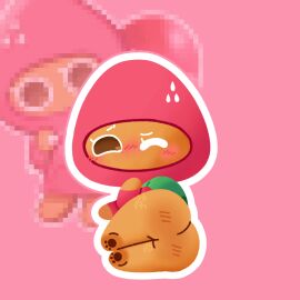 ass_focus blood_moth blood_moth_(artist) cookie_run cookie_run_kingdom cookie_run_ovenbreak green_backpack healed_cuts healed_scars lying_on_side pink_hoodie remake strawberry_cookie